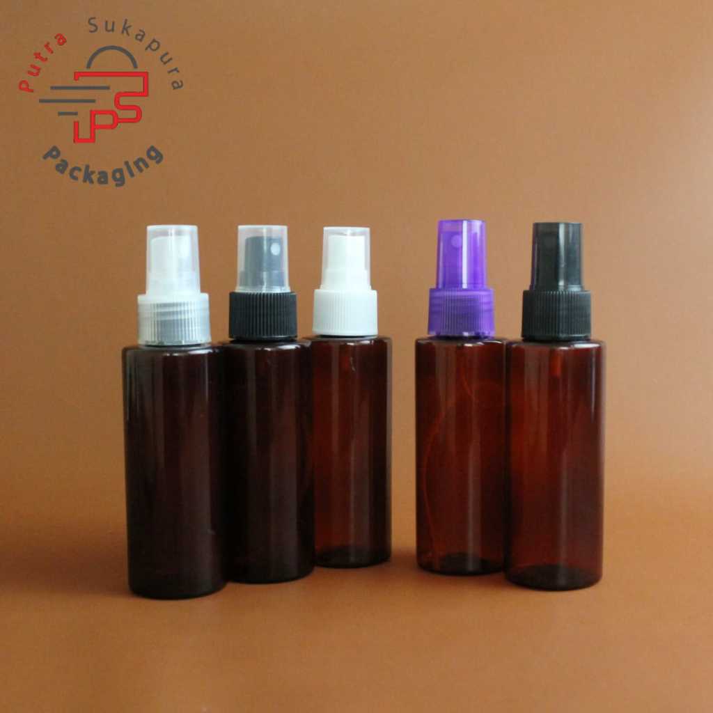 Botol spray 100ml rf coklat pet/botol 100ml pet amber /spray neck 24 plastik