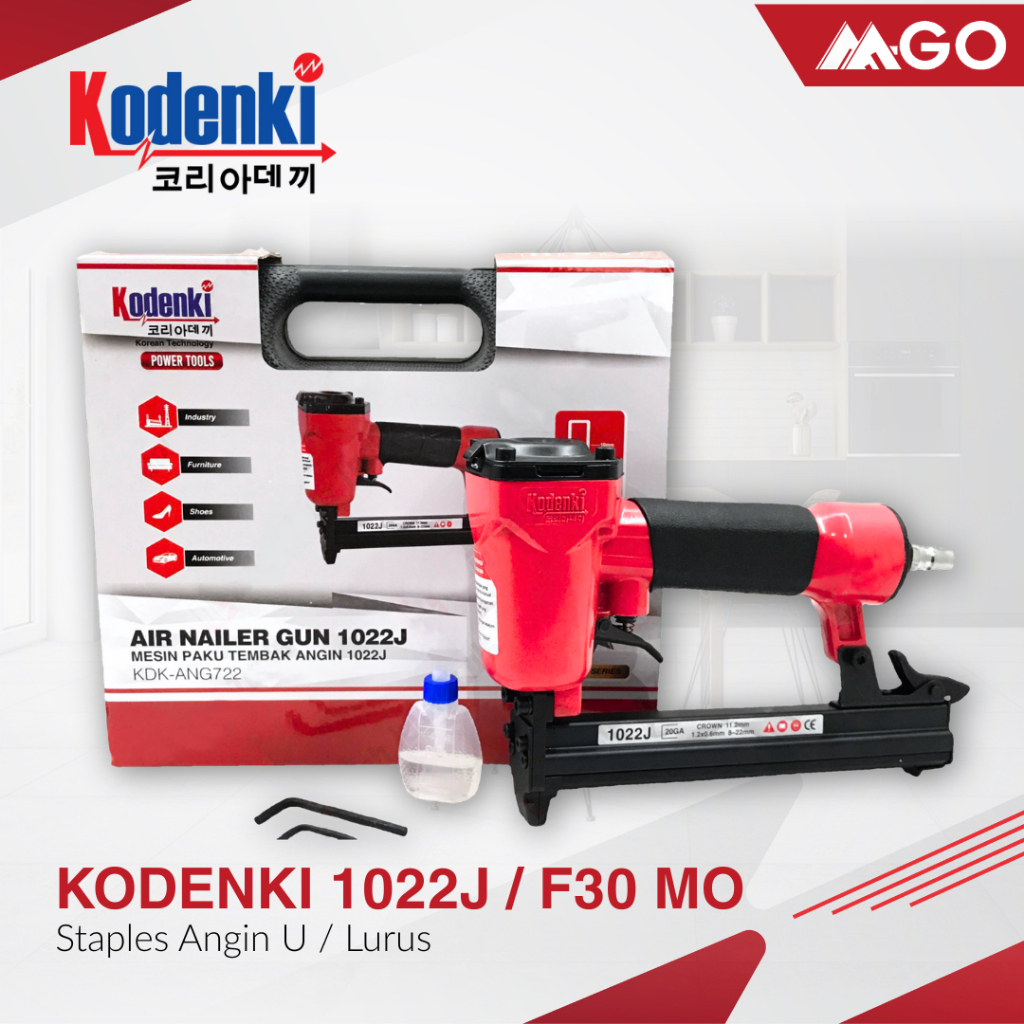 

Mesin Paku Tembak / Air Nailer Gun (Paku U / Lurus) KODENKI 1022J / F30MO
