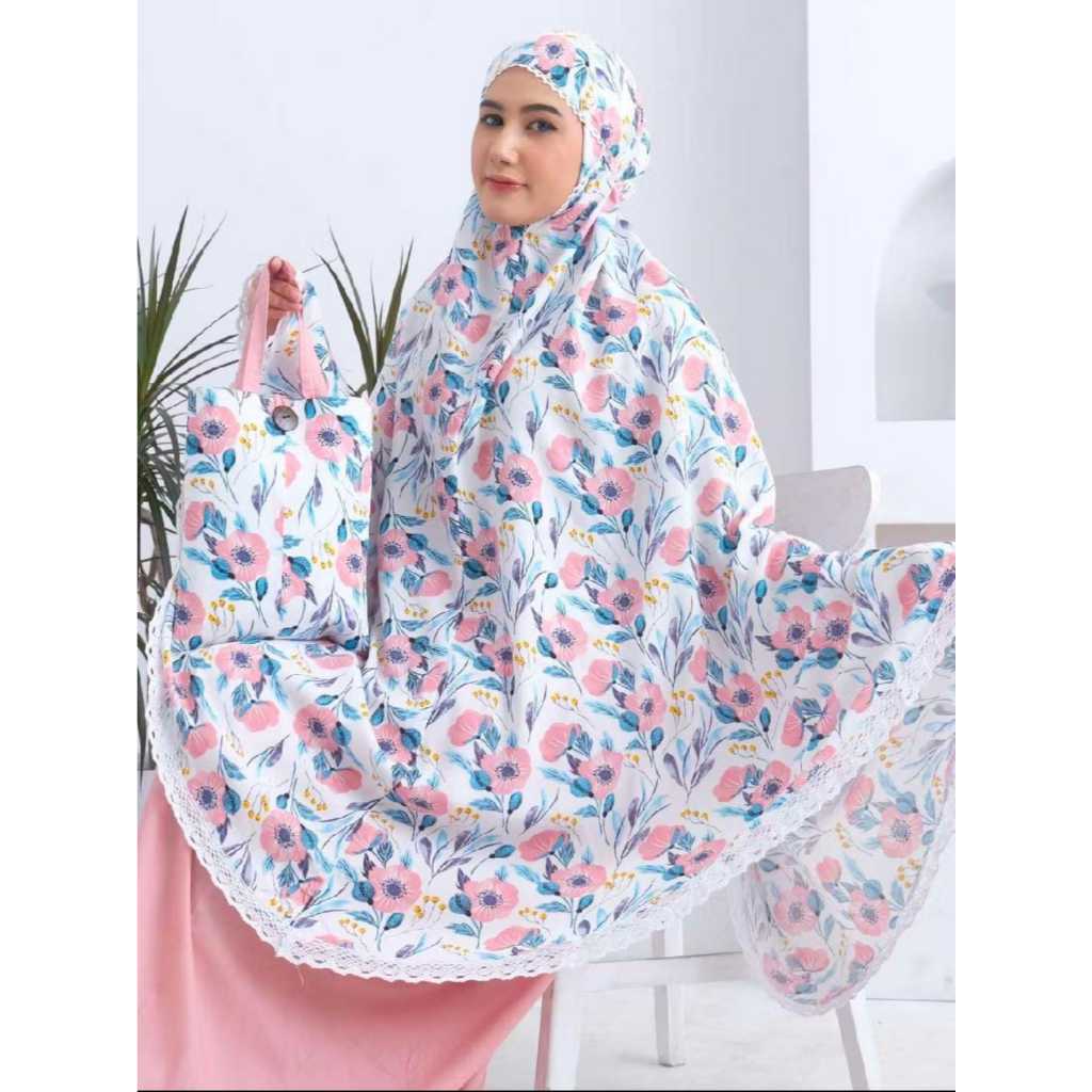 Motif 2 Mukena Dewasa / Mukena Rayon / Mukena Motif Printing bawah Renda / Mukena Jumbo