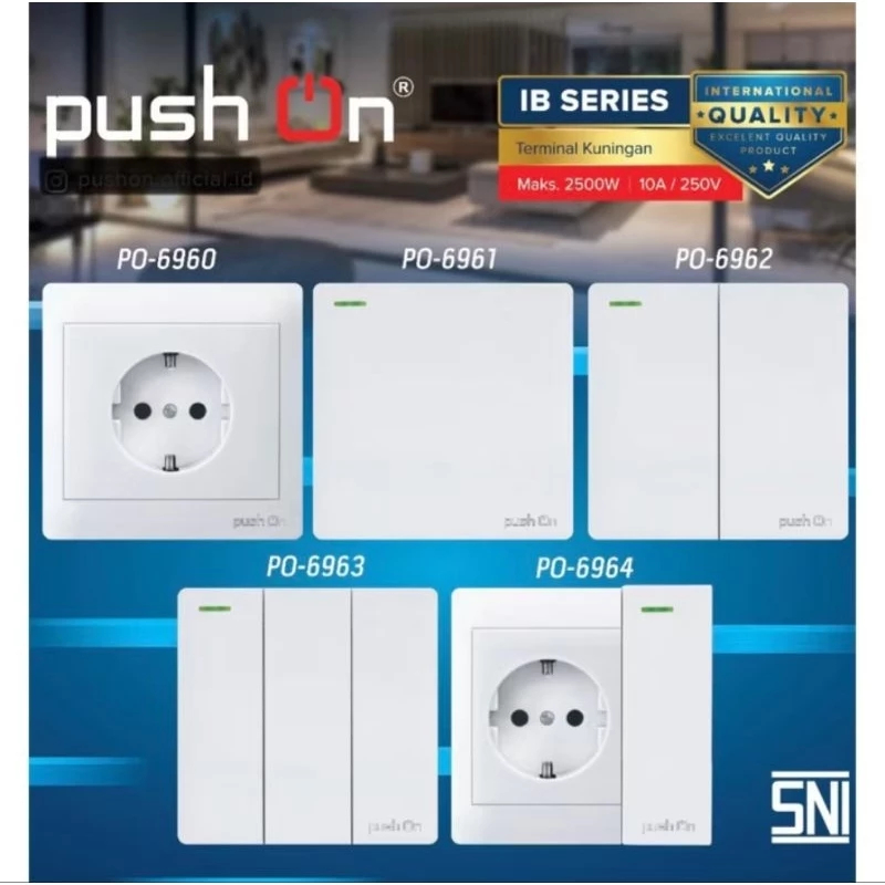 PUSH ON IB Saklar Engkel / Seri / Triple / Stop / Engkel Stop Tanam Saklar Rumah Putih Minimalis Mew