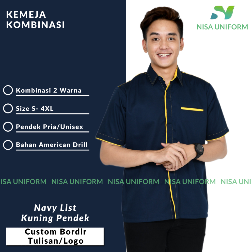 Baju kerja kombinasi custom bordir/baju kerja tangan pendek/seragam karyawan lapangan/baju restoran