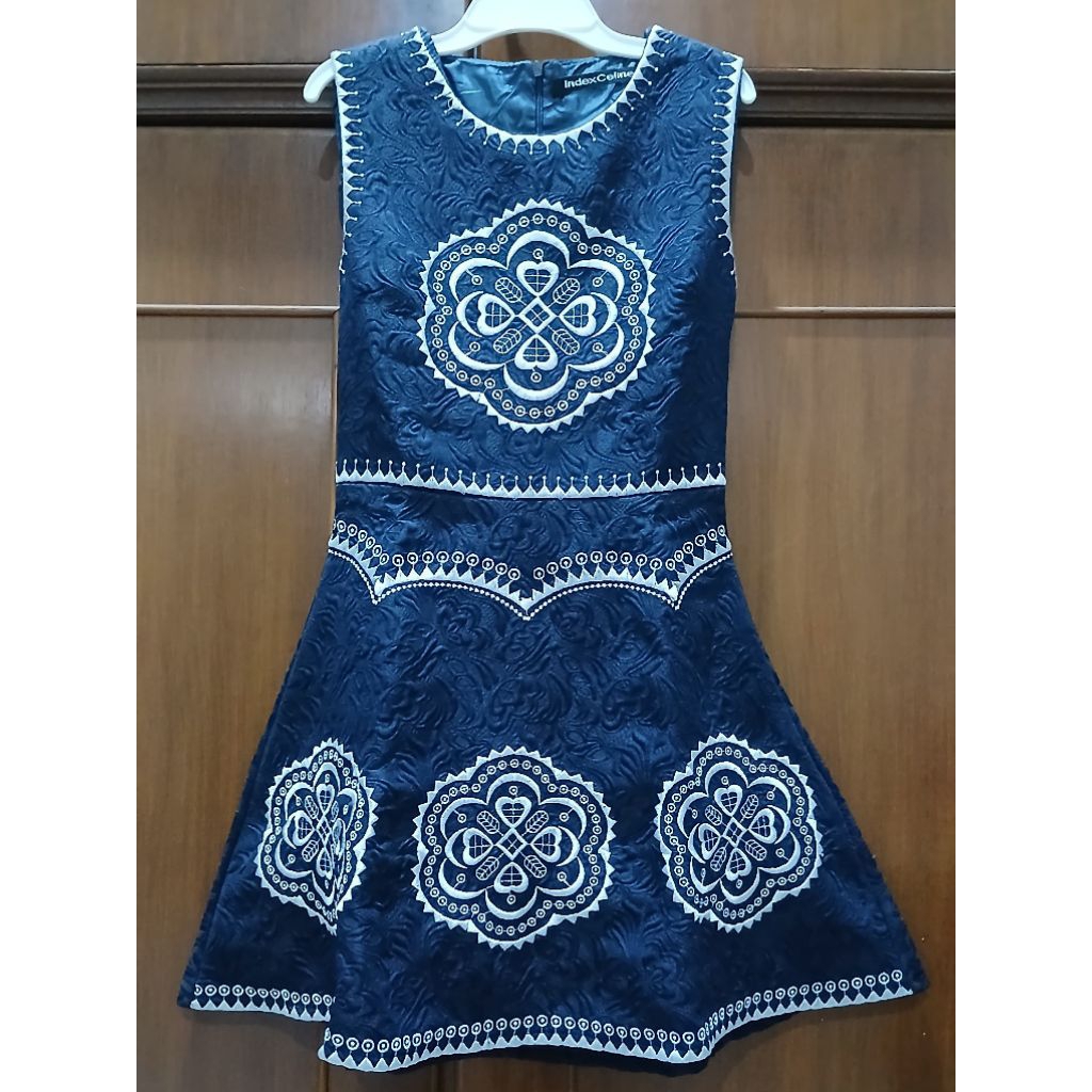 Gaun Pesta Wanita Remaja Biru Navy Motif Etnik Bordir – Baju Pesta – Dress Formal Modern Elegan – Pr