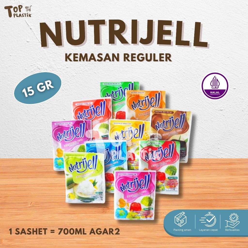 

NUTRIJELL JELLY POWDER 15GR Besar Premium Aneka Rasa Varian Rasa Nutrijell serbuk instan