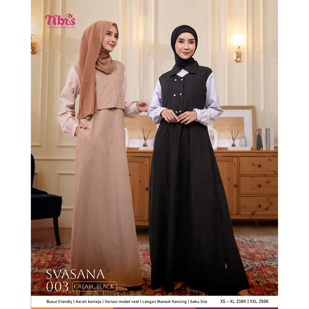 Svasana 003 Gamis Remaja Model Rompi Dan Salur Yang Simple Anggun