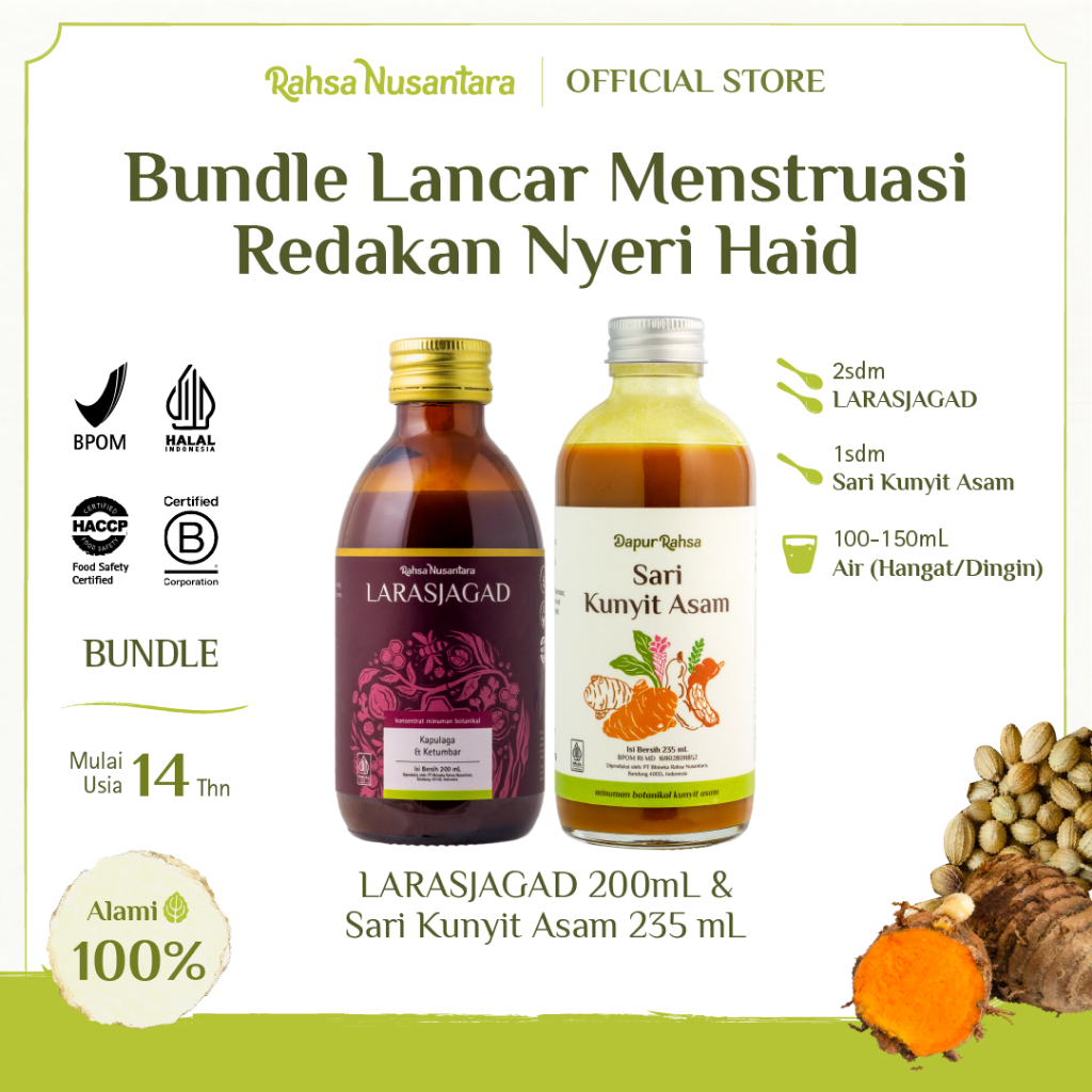 

Bundle Ramuan Alami Melancarkan Menstruasi | BPOM By Rahsa Nusantara | Larasjagad & Sari Kunyit Asam