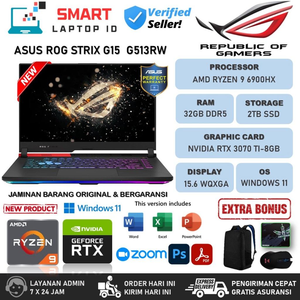 Laptop Asus ROG STRIX G15 AMD Ryzen 9 6900HX 32GB DDR5 2TB SSD RTX3070TI 15.6 WQXGA IPS 165Hz Win11