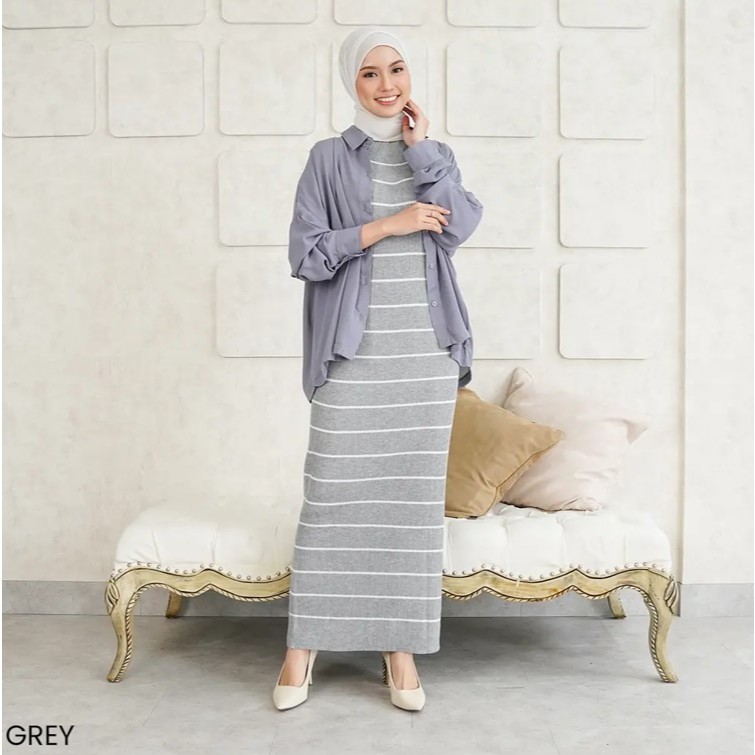 Dress Garis Rajut / Dress Rajut Lengan Pendek / Inner Rajut Wanita