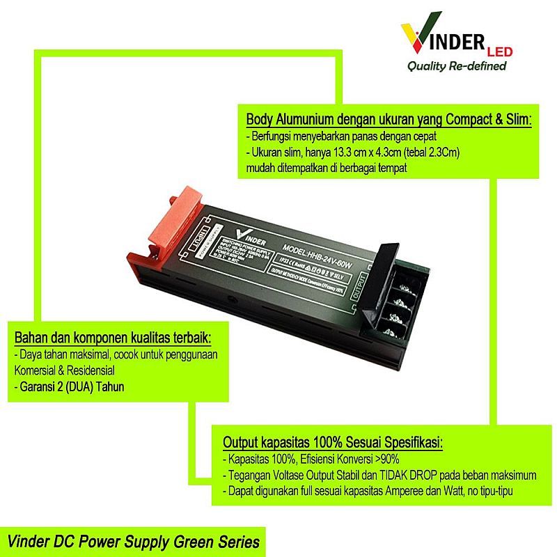 Vinder Switching Power Supply PSU Travo 24V 24VDC adaptor 2.5A 2,5A 2.5 2,5 5 Ampere Slim Indoor Gre