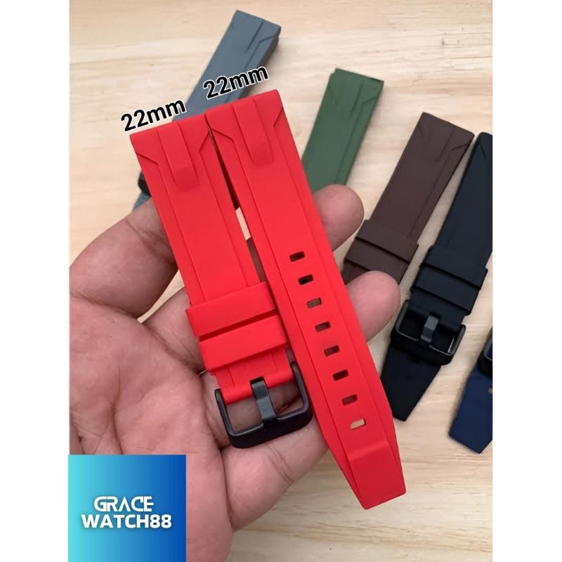 JUAL TALI JAM TANGAN KARET / RUBER SIZE 22mm WARNA MERAH BISA UNTUK JAM ALEXANDRE CHRISTIE, EXPEDITI