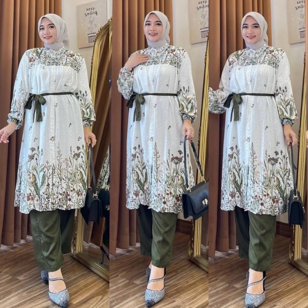 One seT Cantik Elegan Mewah Lebaran Setelan Tunik Celana Wanita KD-B01