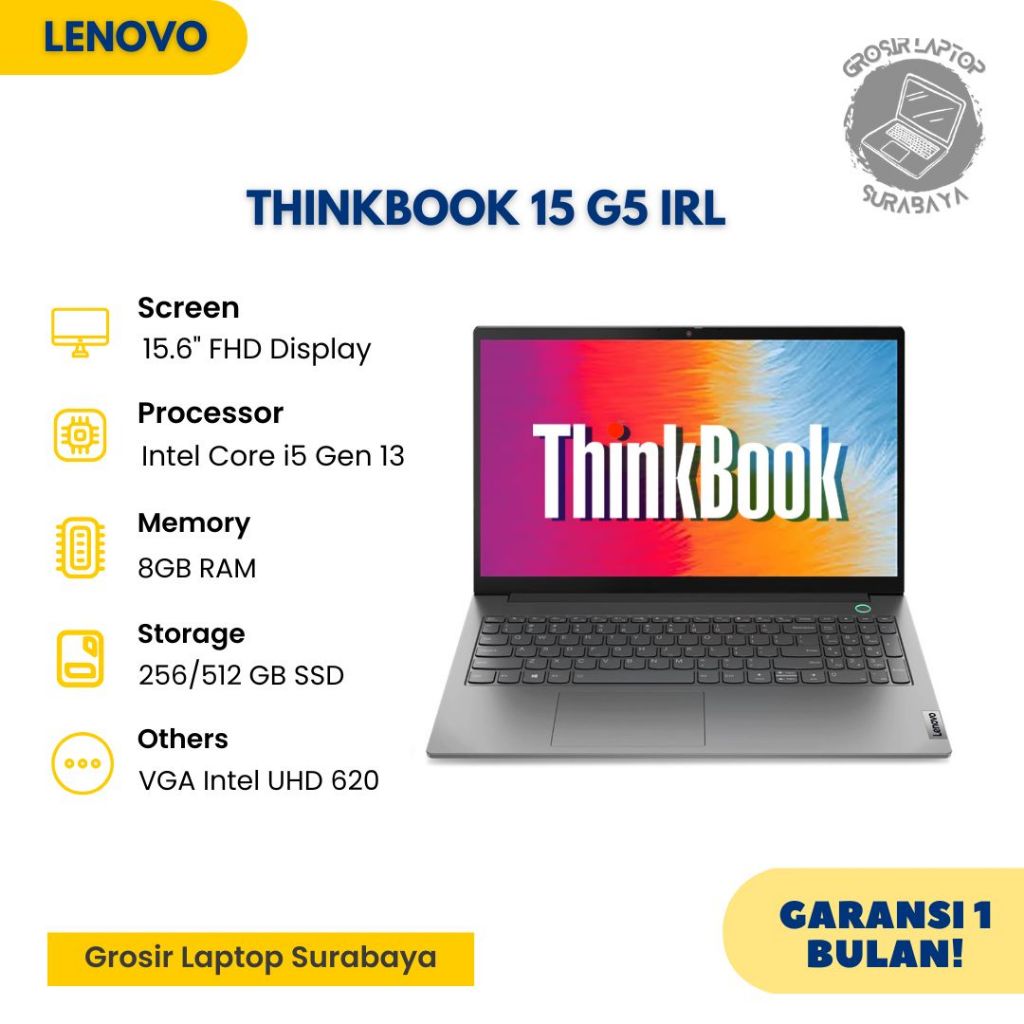 Lenovo Thinkbook 15 G5 IRL Core i5 Gen 13 Ram 16 GB SSD 1 TB Layar 15 inch FHD EX DISPLAY