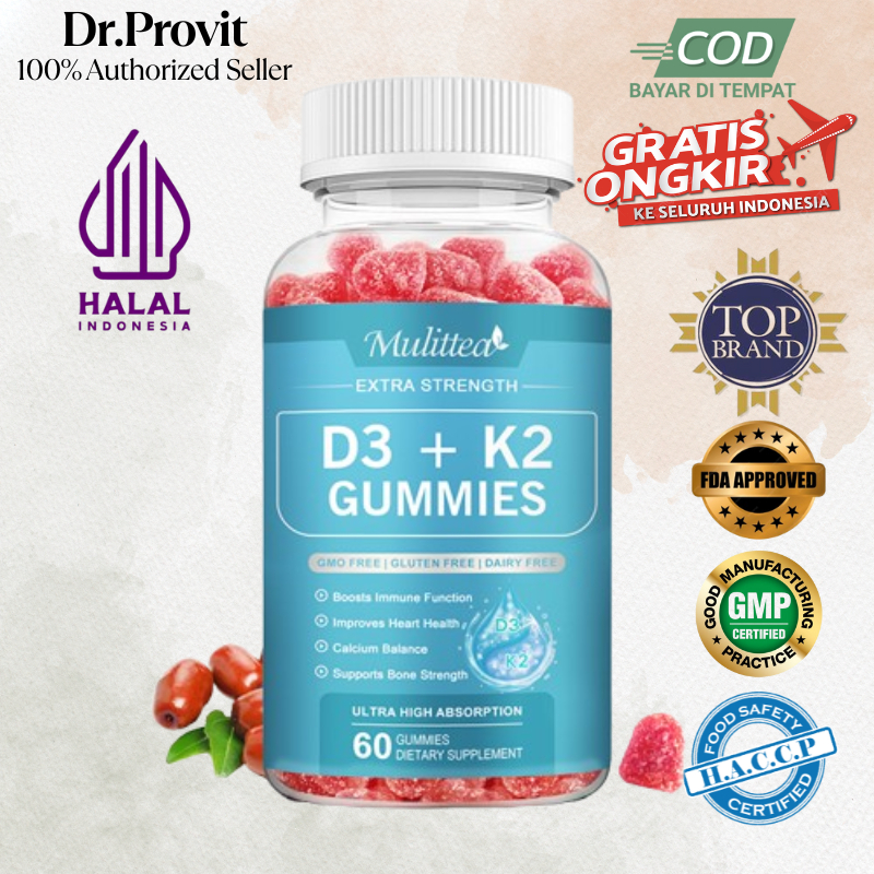 Mulittea Permen Jelly Vitamin D3 K2 Untuk Anak-Anak & Dewasa Mendukung Kesehatan Otot Tulang Gigi