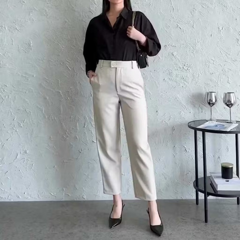 Alexa Pants - Celana Kerja Wanita Kantor Daily Simple Pinggang Karet Belakang - Celana Panjang Wanit