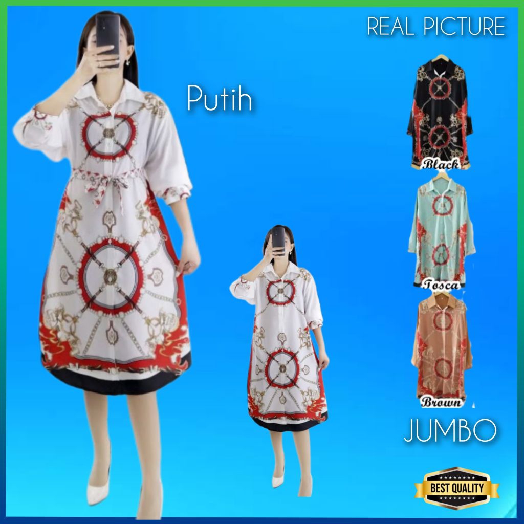 Dress Korea Wanita Fatsia Jumbo LD 120 Baju Gaun Natal Kekinian Putih