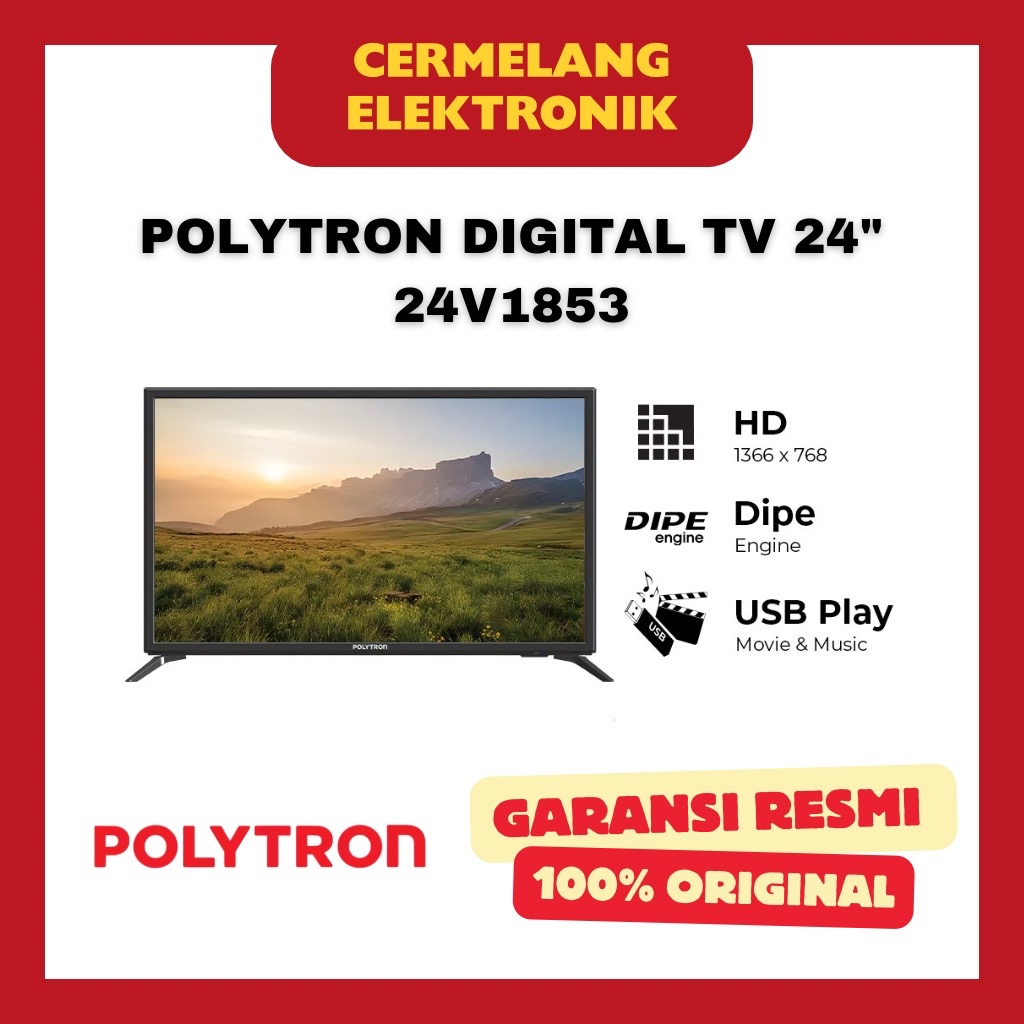 POLYTRON DIGITAL TV 24" PLD 24V1853 / LED POLITRON GARANSI RESMI 24 INCH V1853 1853