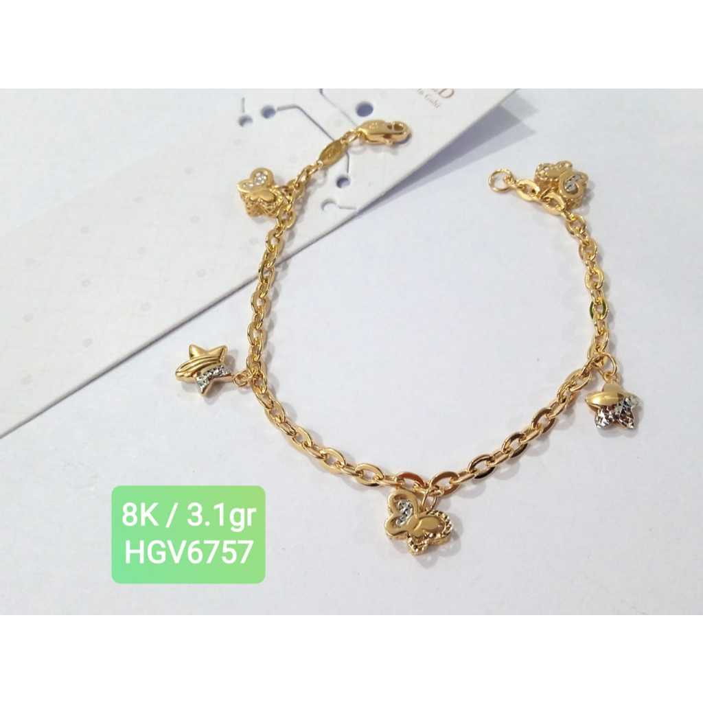 6757 GELANG RANTAI HOLLO VARIASI KUPU & BINTANG KADAR 375 8K