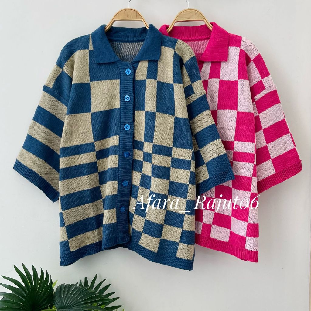 Knitwear Outfit Fuji Cardigan Rajut Motif Kotak Oversize