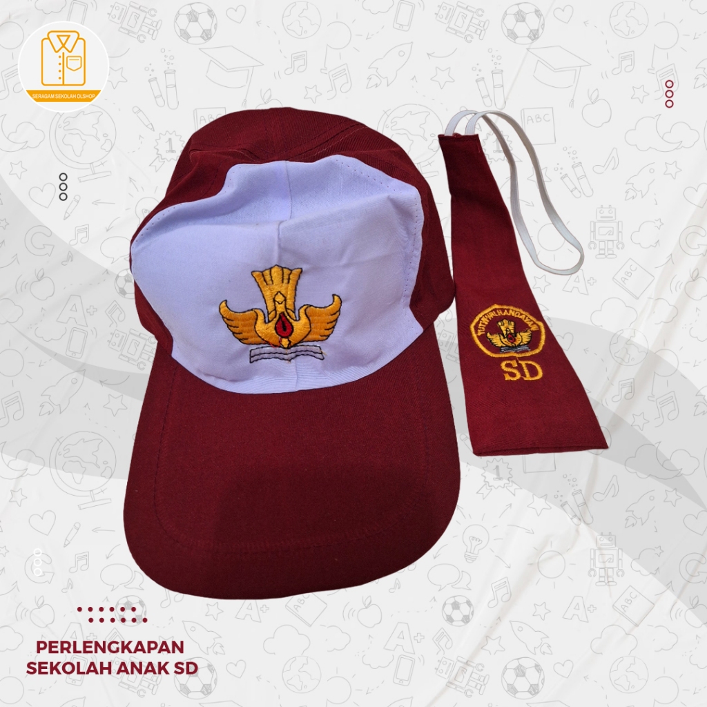 Atribut Sekolah Anak SD Cewek Topi Merah Putih dan dasi Cewek//Topi Sd dan Dasi Perempuan Bordir//To