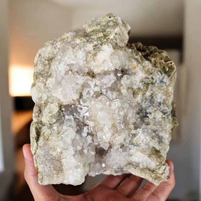 White Druzy Crystal Cluster – Sparkling Natural Geode Specimen