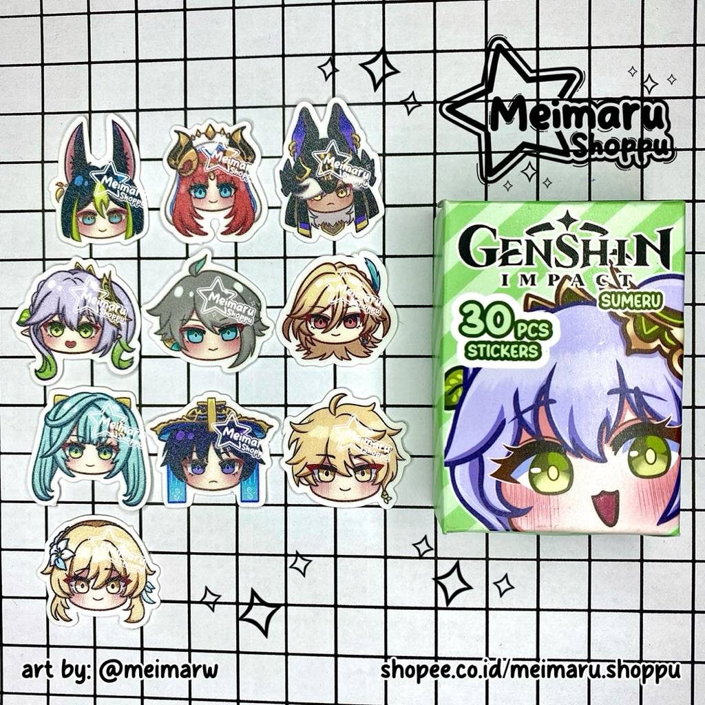 

[Meimaru Shoppu] STICKER PACK GENSHIN IMPACT GLITTER 30 PCS / STIKER SUMERU DIE CUT / Tighnari / Alhaitham / Nahida / Kaveh / Wanderer / Nilou / Faruzan / Cyno / Lumine / Aether
