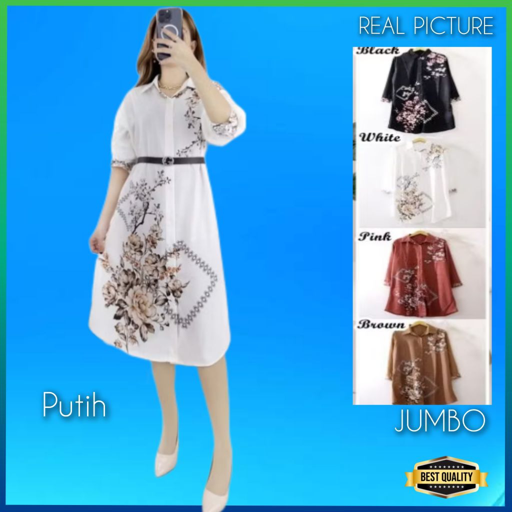 Dress Korea Wanita Gaura Jumbo LD 120 Baju Gaun Natal Kekinian Putih