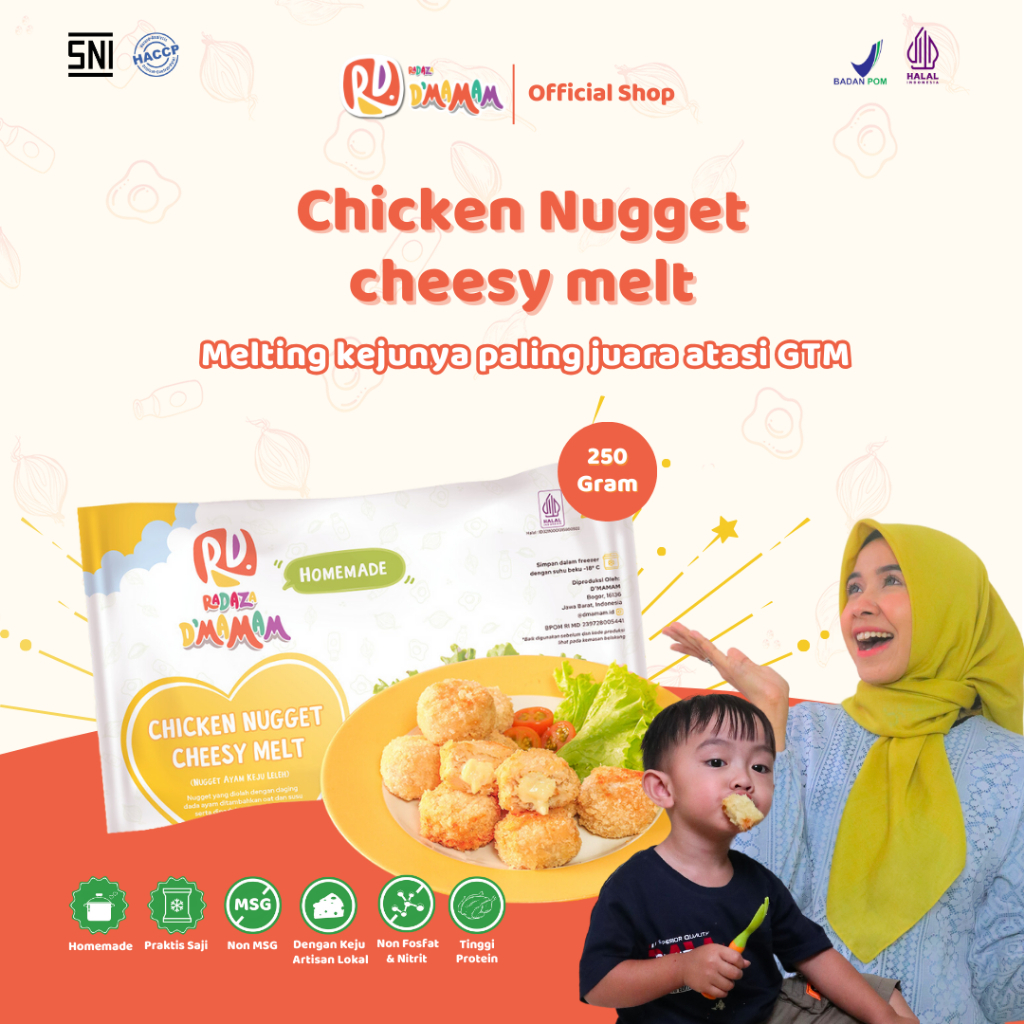 

Radaza D'MAMAM Chicken Nugget Cheesy Melt 250g Ayam Keju Anak MPASI Homemade Non MSG HACCP BPOMHALAL