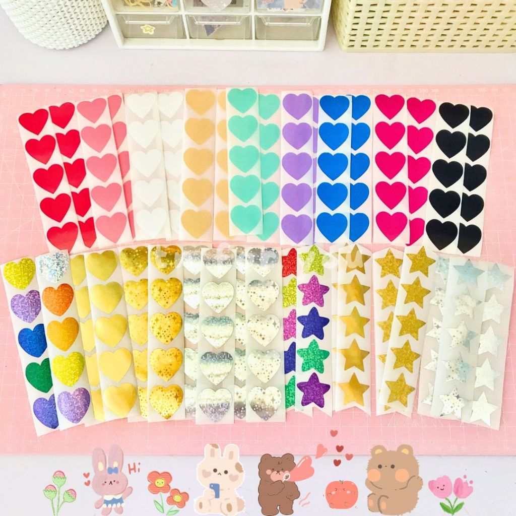 

Sticker Seal Hati Bintang Love Heart Star Dekorasi Scrapbook Kado Hadiah DIY Planner Journaling Red Pink White Beige Mint Purple Blue Red Black Hologram Metalik Gold Silver Rainbow Merah Muda Putih Cream Hijau Ungu Biru Emas