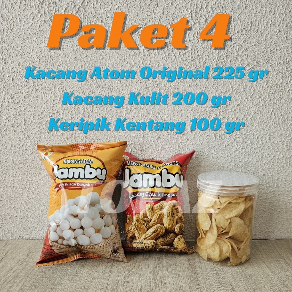 

Paket 4 - Kacang Atom Original 225 gr + Kacang Kulit Oven 200 gr + Keripik Kentang 100 gr