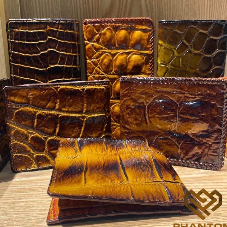KODE A78C Dompet Lipat Pria Kulit Buaya Jahit Rajut Dompet Kulit Buaya DOMPET PRIA KULIT BUAYA  DOMP