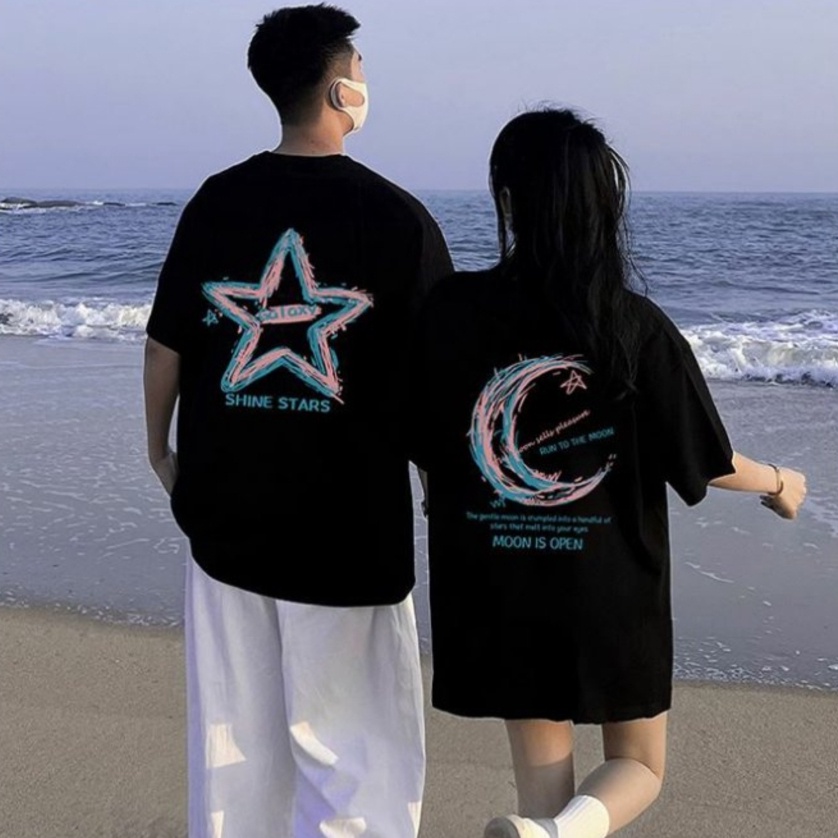 KODE K58X Mode Korea Bintang  Bulan Baju Kaos Pria TShirt Wanita T Shirt Pria Couple Pasangan Oversi