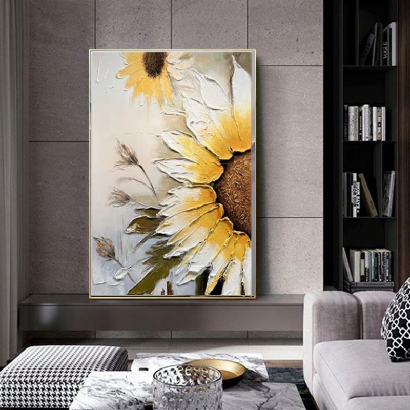 lukisan texture bunga matahari aestetik hiasan dinding