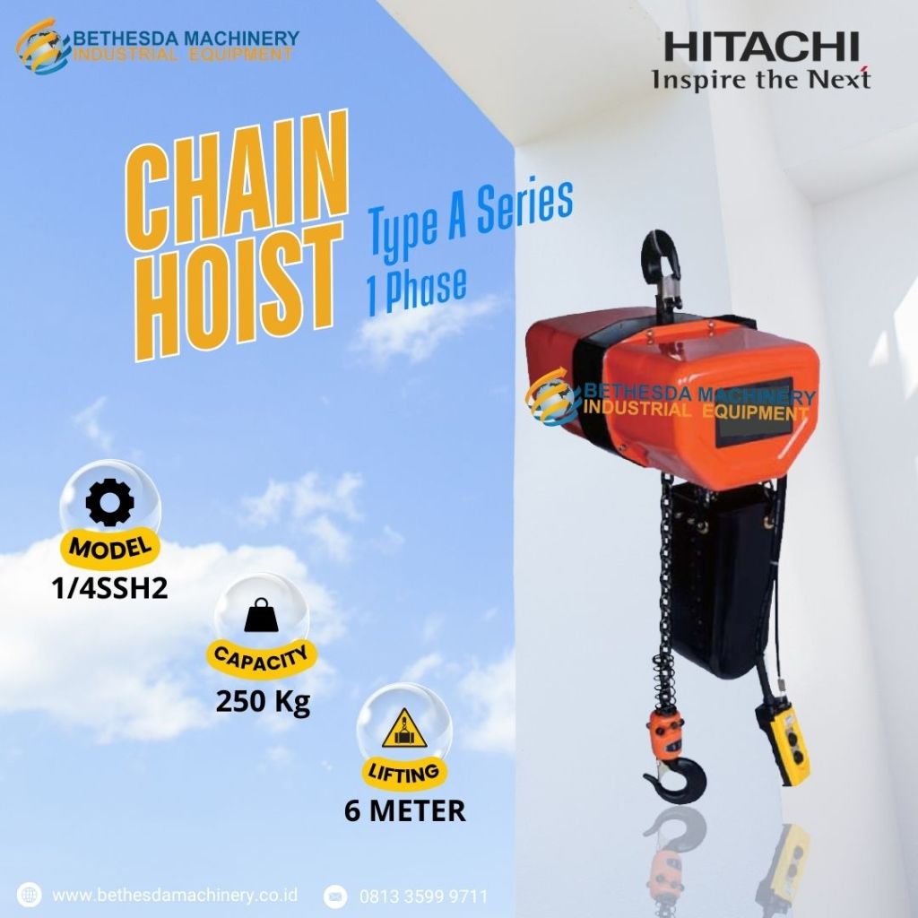 Hoist Crane Merk Hitachi 250 Kg Electric Chain Hoist 1 Phase