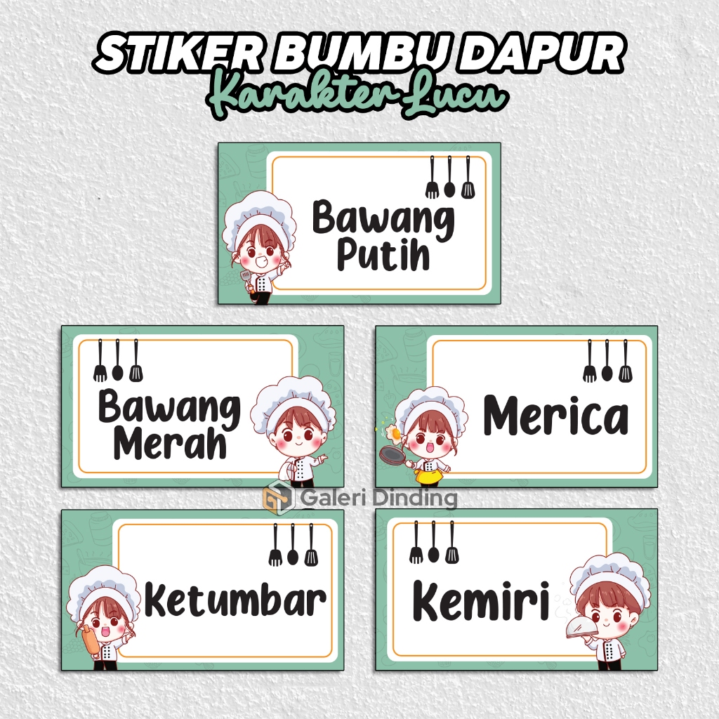 Galeridinding - Stiker Label Bumbu Dapur Motif Karakter Lucu Dekorasi Hiasan Dapur Aesthetic Cute