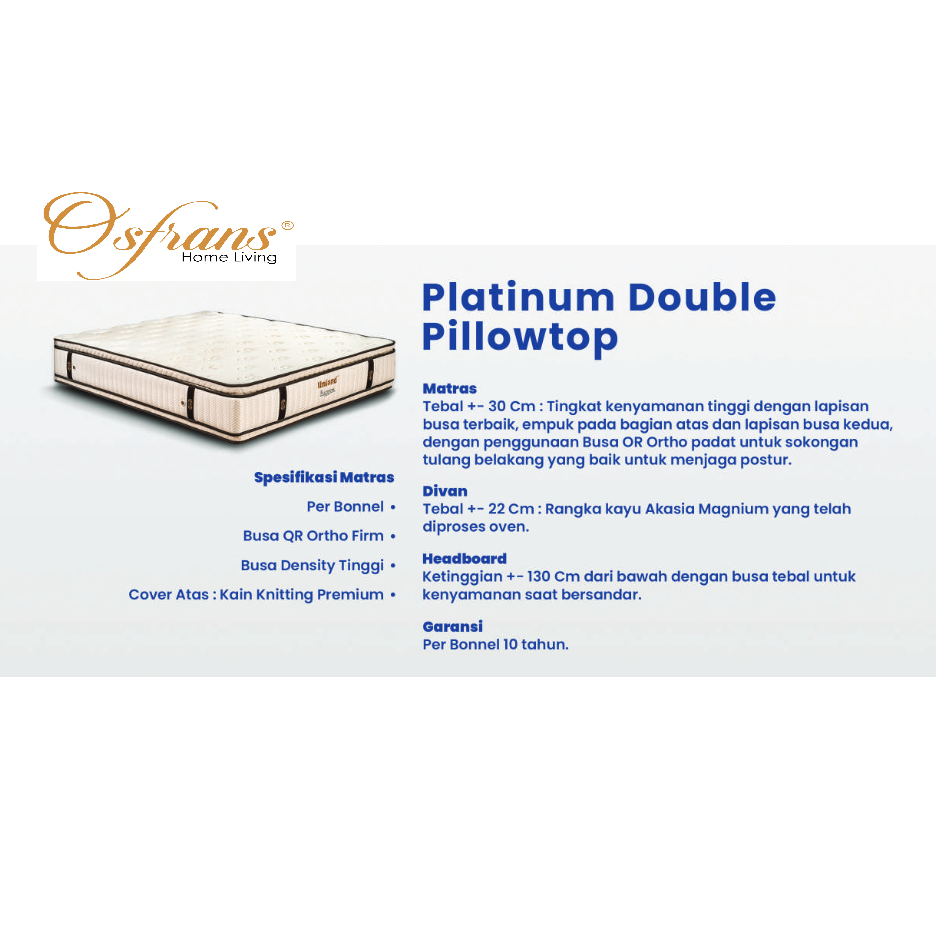 Kasur Uniland Platinum Double Pillowtop Springbed Pillow Top 90x200 100x200 120x200 140x200 160x200 
