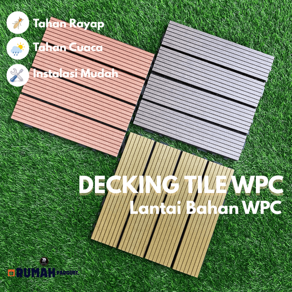 Decking Tile WPC - Lantai indoor dan outdoor - Lantai Kayu bongkar pasang - Decking Tile plastik PP 