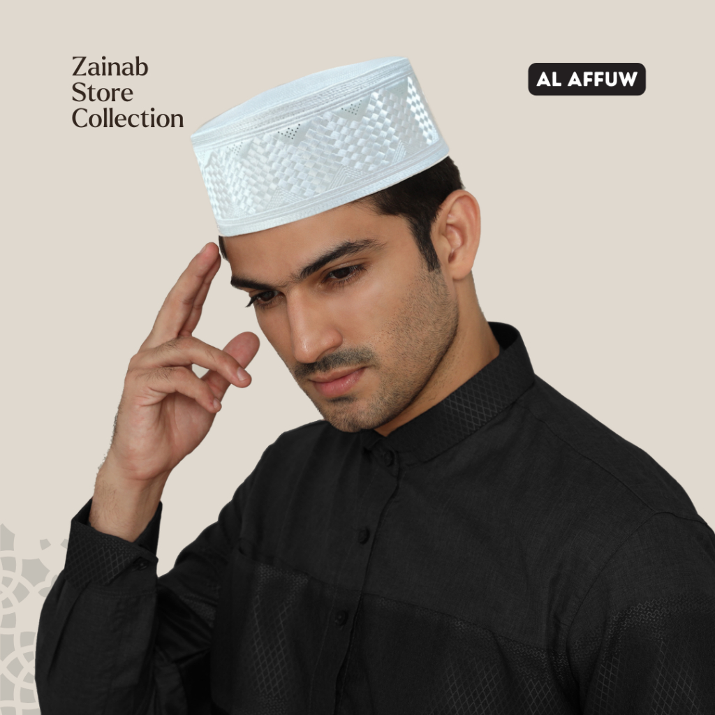 KNDEGAN_SYAL - PECI SONGKOK PUTIH HAJI MADINAH MOTIF BORDIR PREMIUM