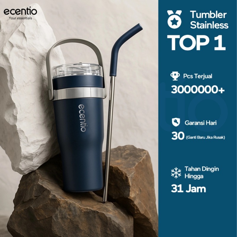 【BIG MAC】ecentio Tumbler Stainless Steel 304 Tahan Dingin Botol Minum 1200ml Dengan Straw Portable C