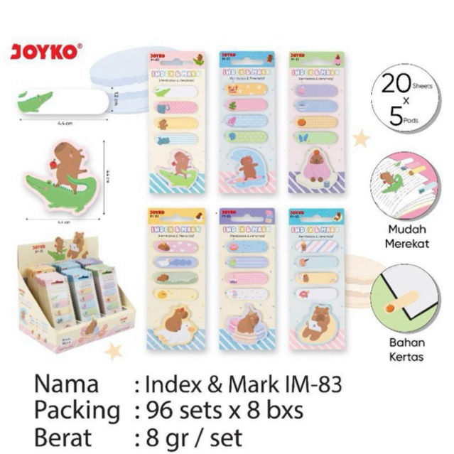 

MMS83 Index Mark dan Memo Stick Set / Sticky Note Capybara / Pembatas Stiker Mms 83 / Penanda Buku bahan Kertas Fancy karakter lucu MMS-83 Joyko