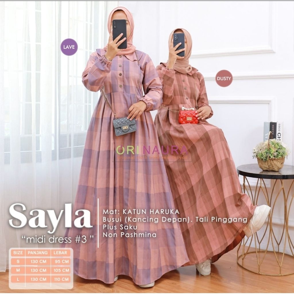 Gamis Midi Kotak Kotak Katun Haruka Cantik Elegant Kafiah Midi || Akiala Midi || Sayla Midi || Alzai