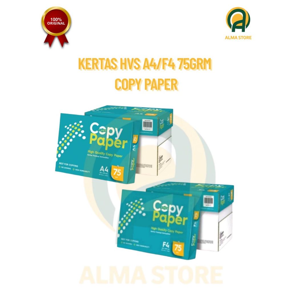 

Kertas HVS A4/F4 Copy Paper 75gsm 1 Rim isi 500 Lembar 100% Original