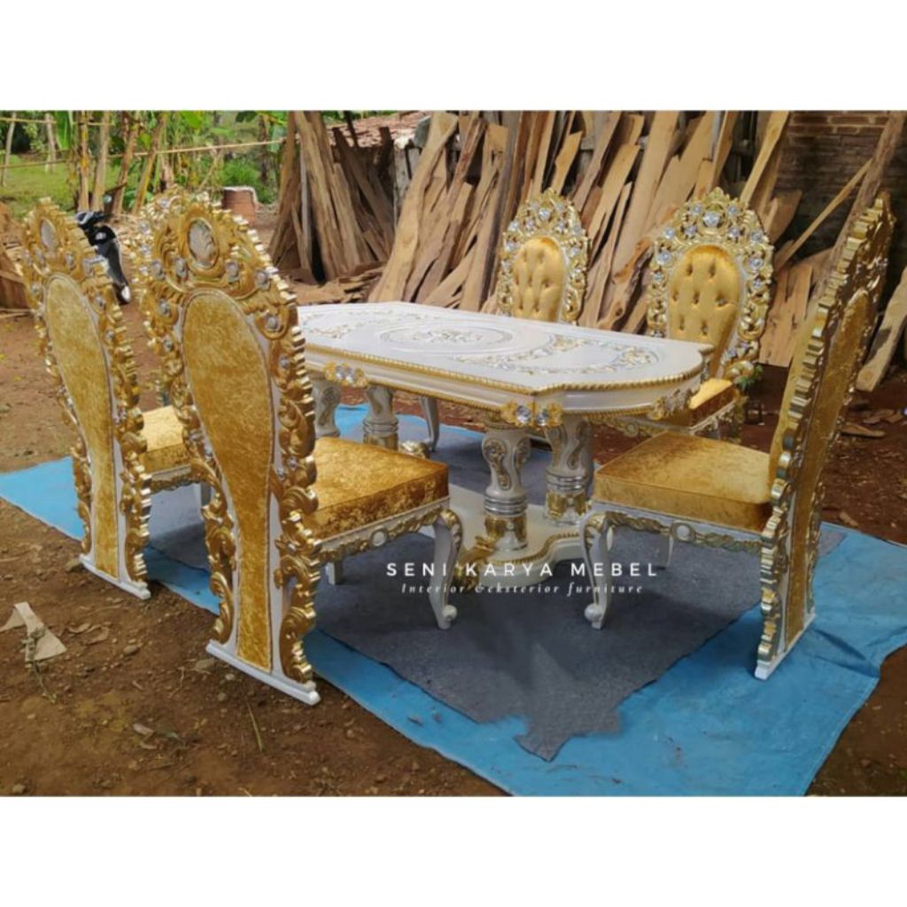 Set Meja Makan Ukir Jati, Meja Makan 3 Dimensi kursi 6 Jati, Meja Ukir Jepara