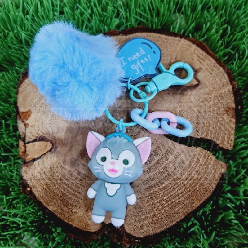 Gantungan Kunci Gelatoni Hijau Gantungan Kunci Karet Gelatoni Ring Bulat Bulu Biru