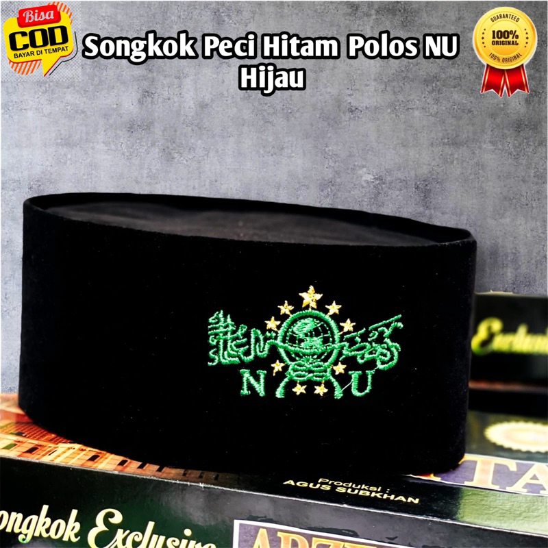 Peci Songkok Hitam Motif NU Birdir Warna Kuning Hijau Tinggi 9 Anak Dan Dewasa Bahan BLUSDRU