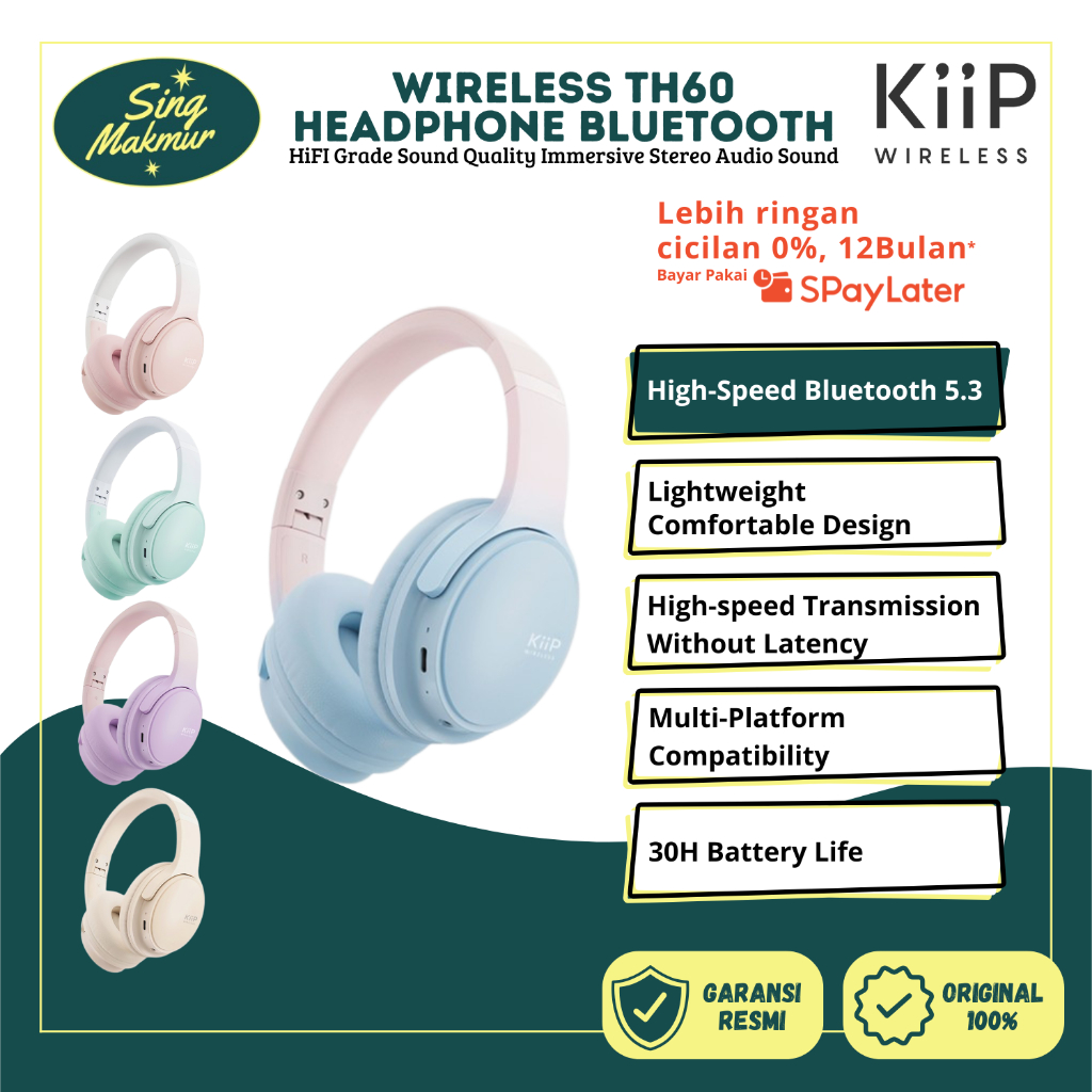 KIIP WIRELESS TH60 Headphone Bluetooth Headset Wireless Over Ear