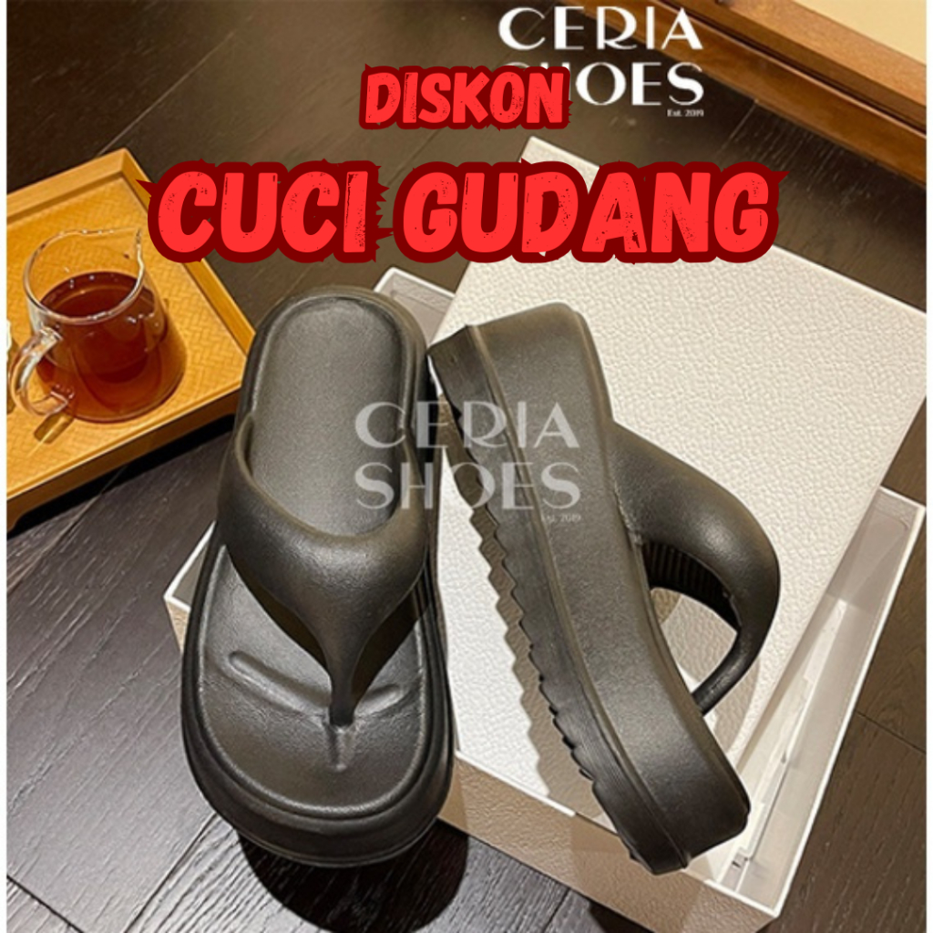 SALE EVA Sandal Jepit Wanita Wedges Hak Tinggi 7 Cm Bahan Karet Import Ringan Super Soft Elastic BAL