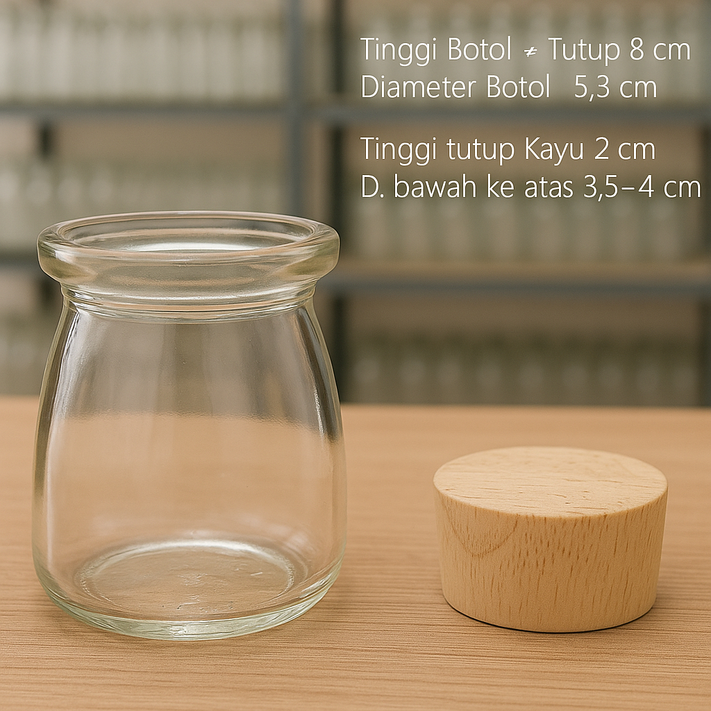 / 10 (SEPULUH )  [ P U D I N G ]  Botol Souvenir Kaca Puding + Tutup Kayu  / Botol Dekorasi kaca  / 