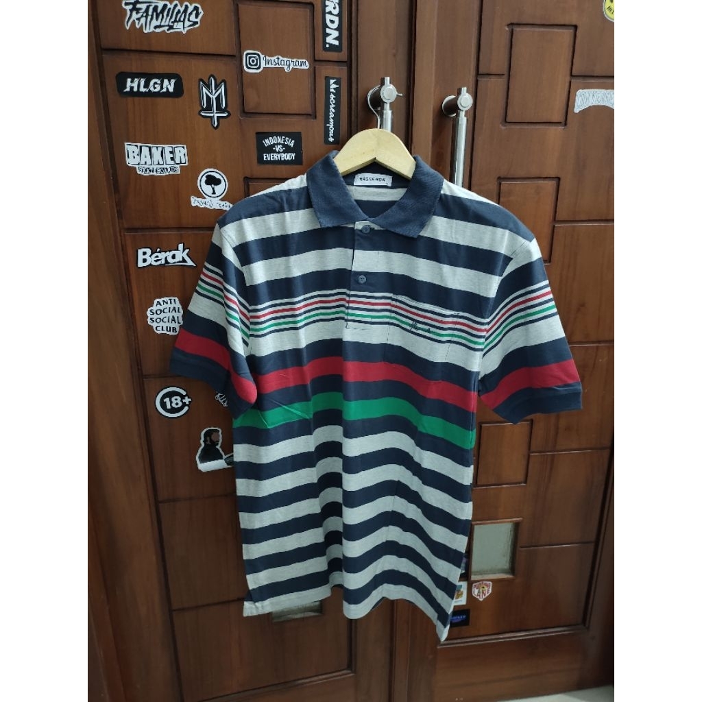 Kaos Pria Polo/Kerah Hassenda Motif Garis UK L, 100%Original&Murah