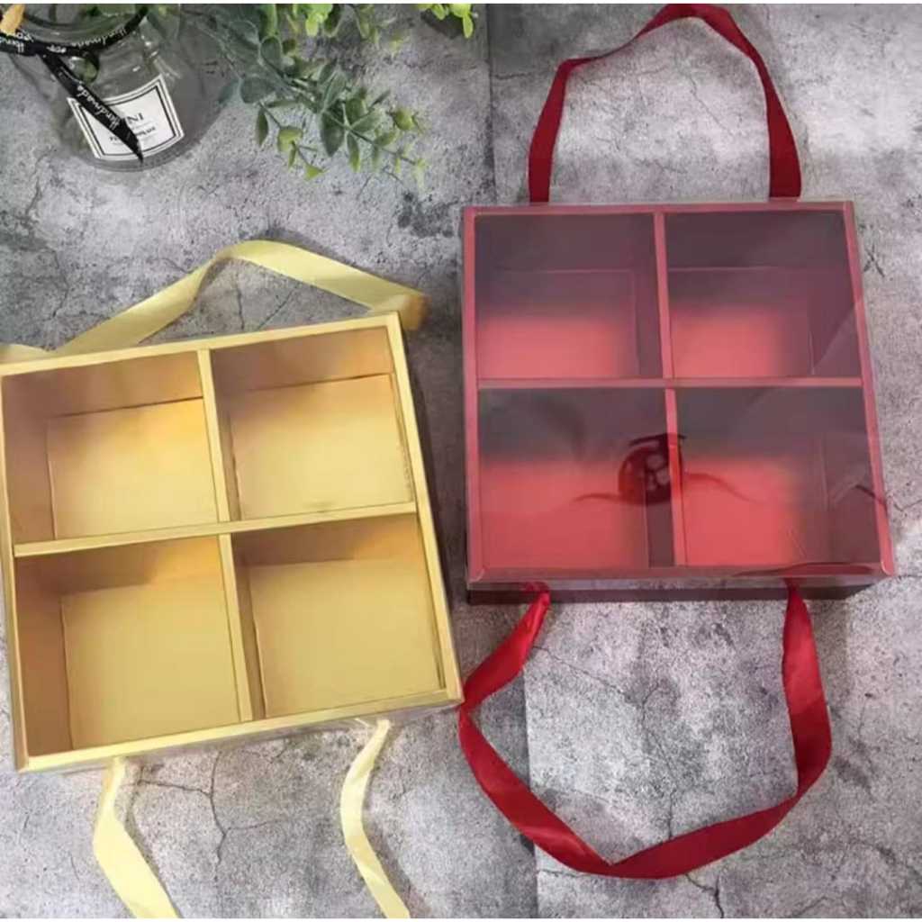 

Box / Kotak Mooncake / Cookies Sekat 4 Tutup Mika Warna