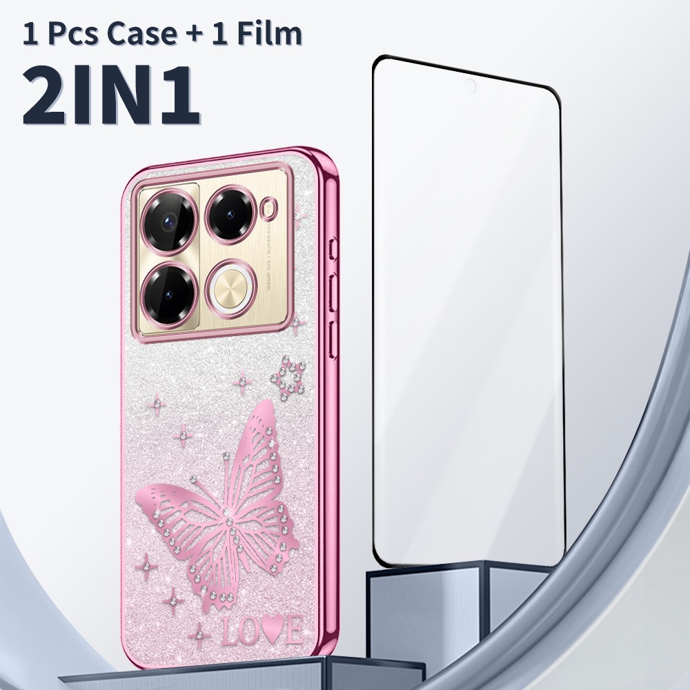 2 in 1 Casing HP untuk Infinix Note 40 Pro 40 Pro+ X6850 X6851 X6851B Case Aesthetic Bling cover + F