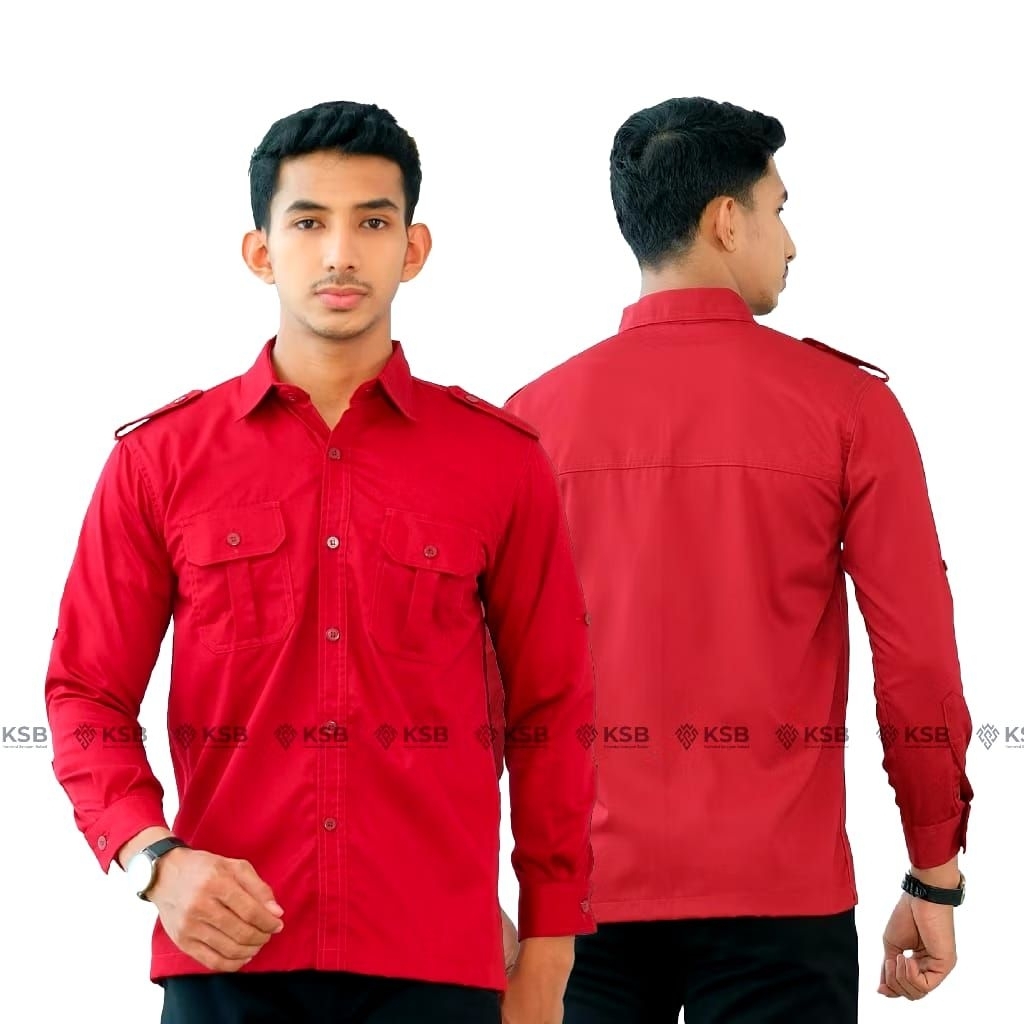Baju Kemeja Tactical PDL Pria Lengan panjang Warna Maroon Seragam Pakaian Kerja Dinas Lapangan Outdo